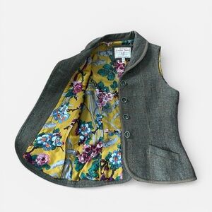 Vintage Joules Charcoal Tweed Vest with Floral Lining
